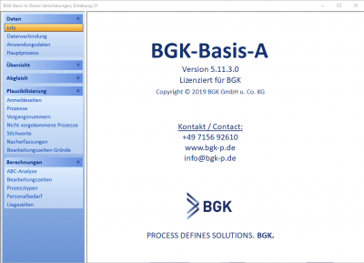 Versionsscreen der BGK-Basis Version 5.11